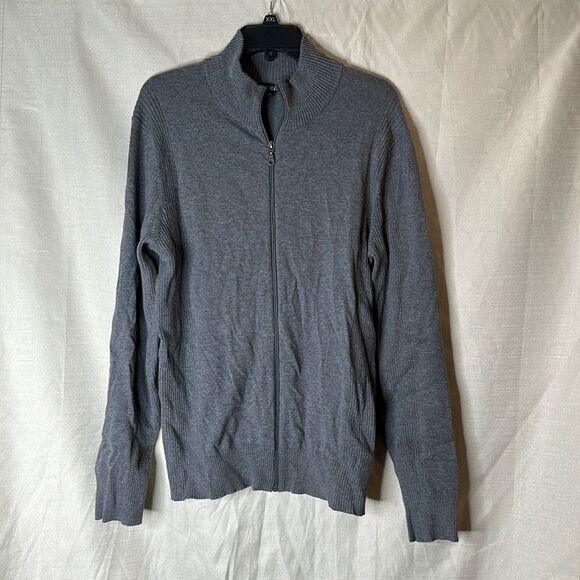 APT. 9 gray long sleeve full zip knit sweater with ribbed accents Medium - Picture 1 of 7
